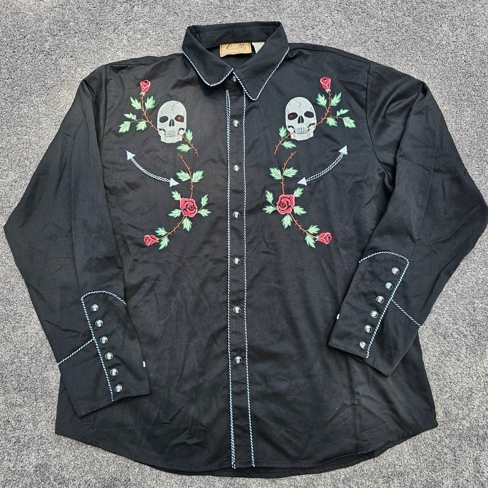 Scully Men Western Embroidered Skulls Roses P771 Snap Shirt Sz XL Rockabilly